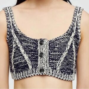 Re/Done button Down Knit bra top blue/White size medium‎